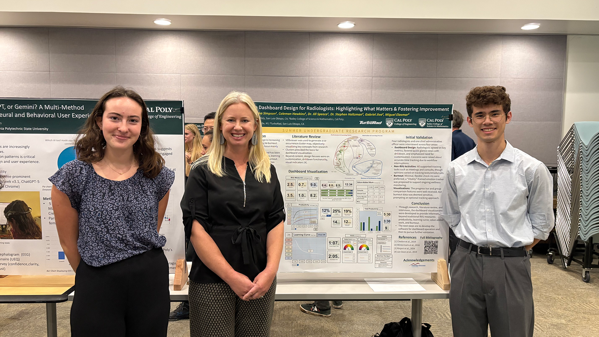 Professor and students display research poster