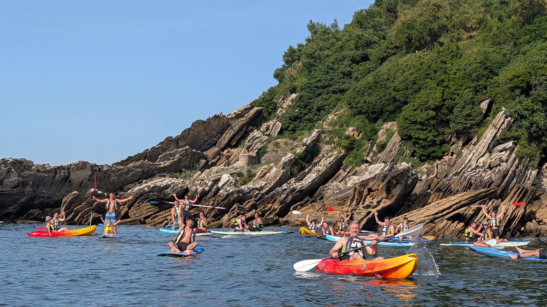 Students and professors kayak in Spain