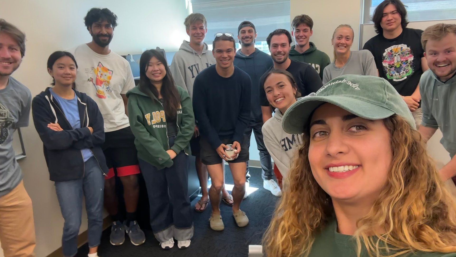 Selfie of professor and her students in classroom