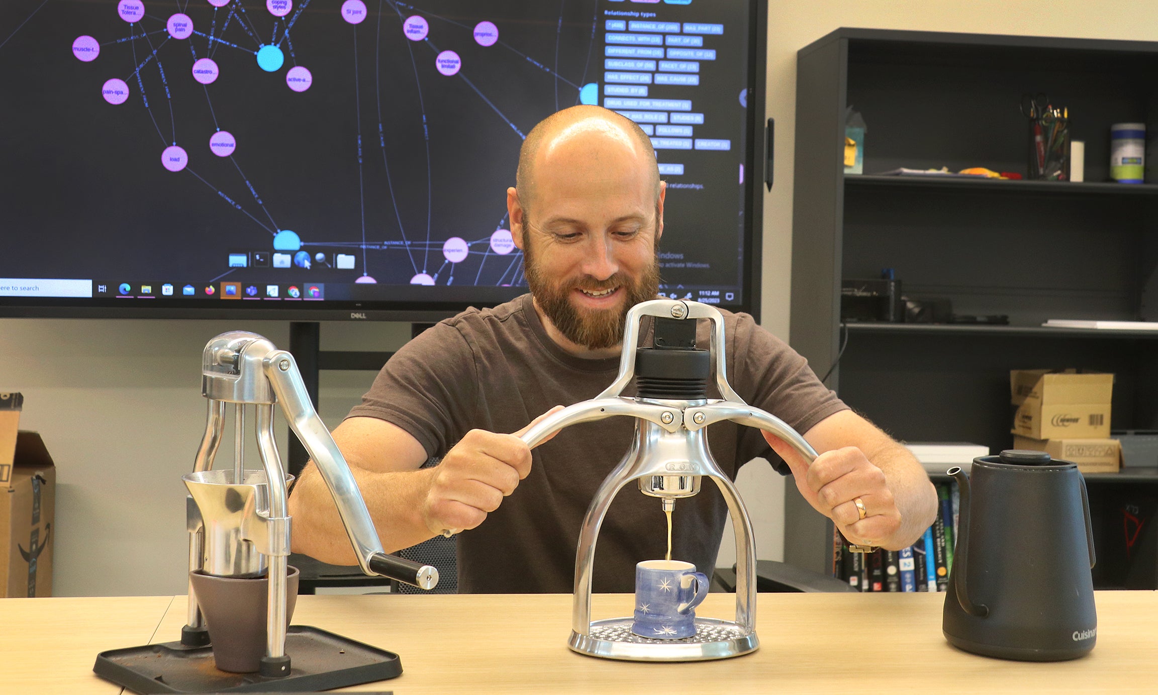 Professor makes coffee the analog way
