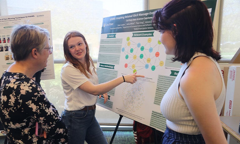 Students show dean their senior project