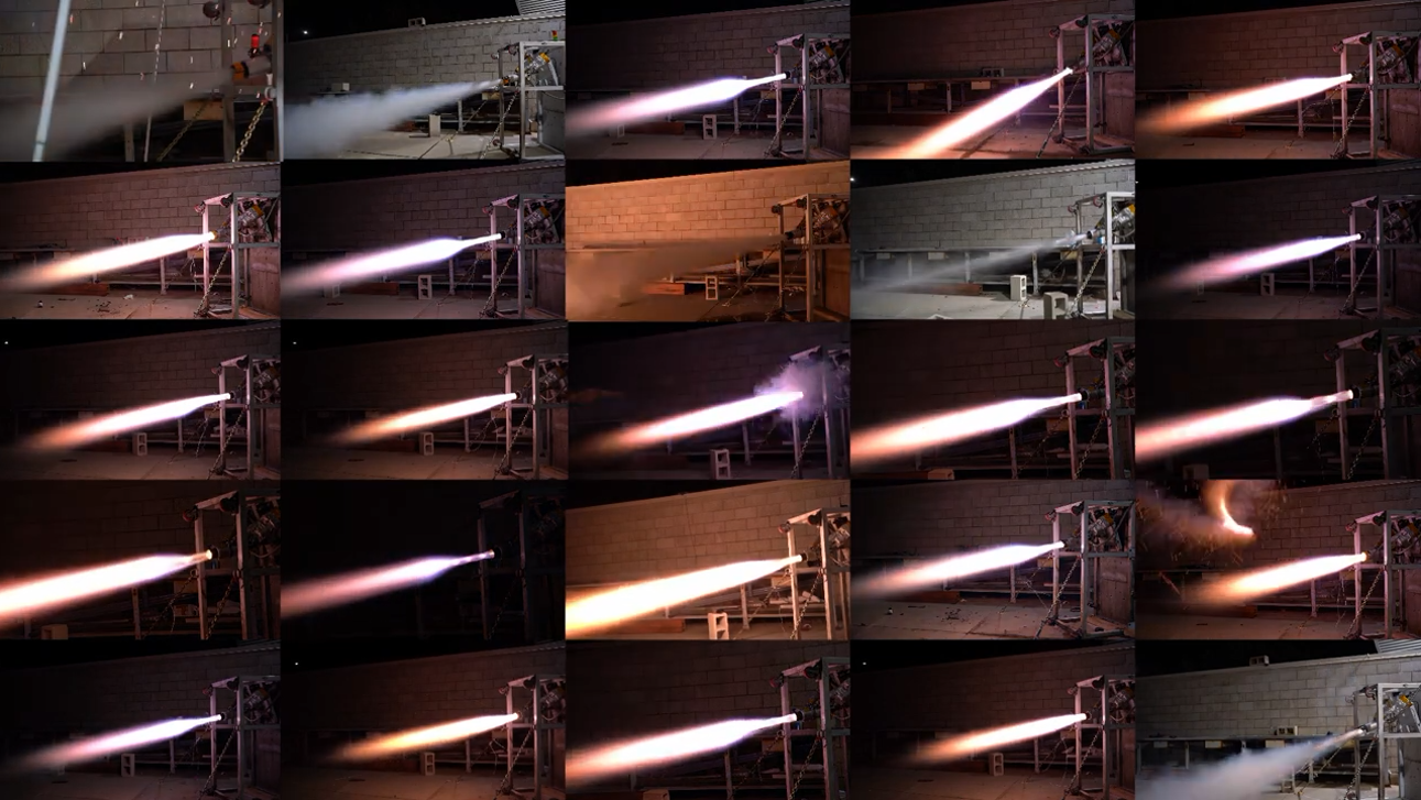 Composite images captures 24 different short-duration hot-fire tests