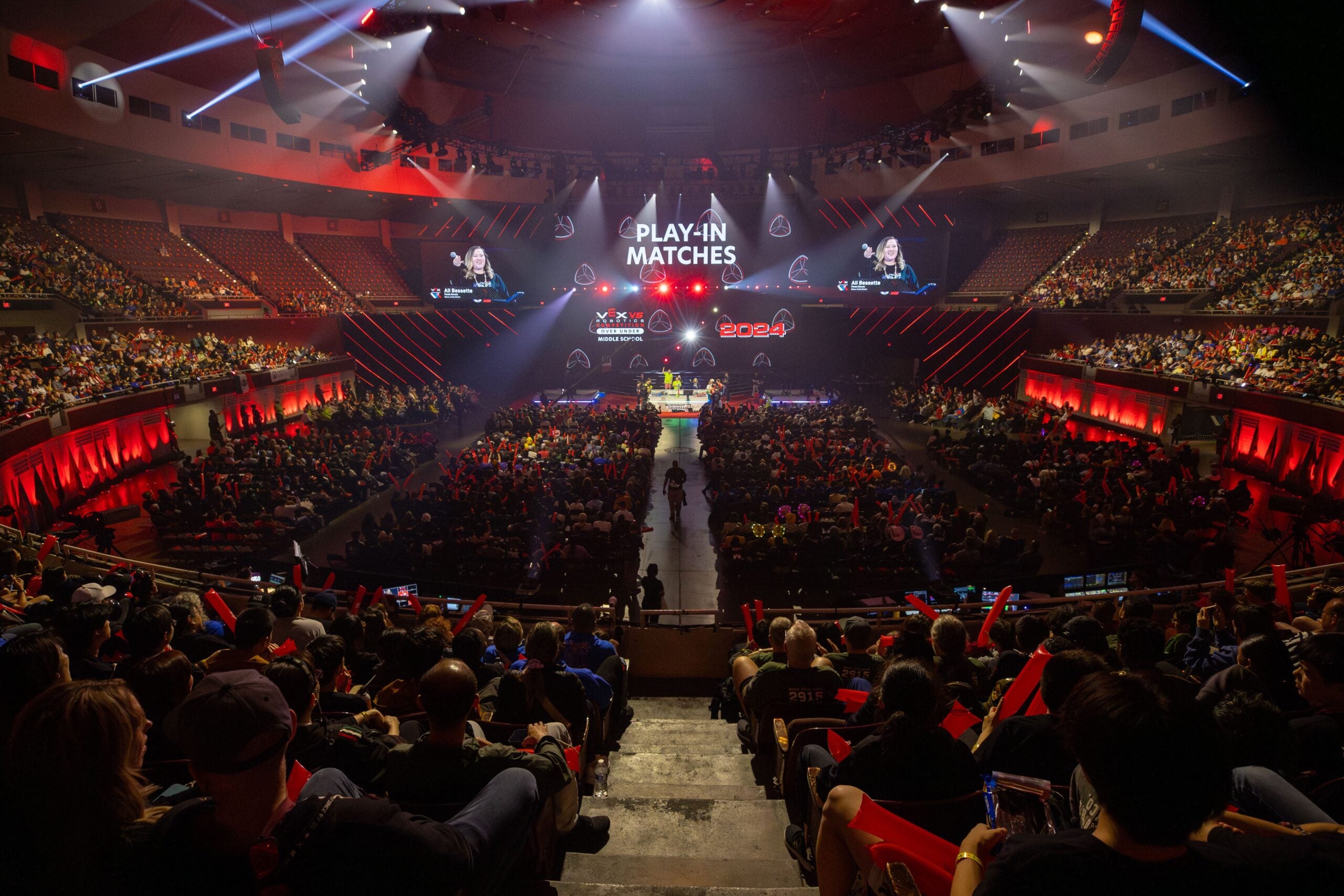 The inside of the VEX Dome is shown during the VEX U Robotics World Championship