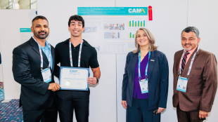 (Left) Assistant Professor Ramanan Sritharan and mechanical engineering student Dominic Ristaino at the Composites and Advanced Materials Expo
