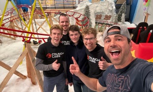 Group stands with finished roller coaster