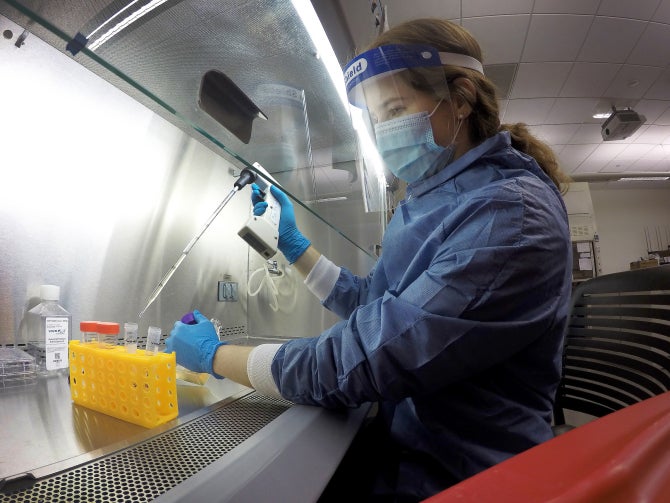 Biomedical engineering student Alyssa McCulloch works on growing cell tissues for a Summer Undergraduate Research Project (SURP).