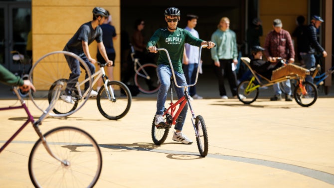 students riding bikes