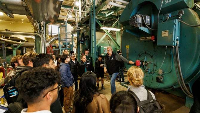 Students in Larry Sun and Dan Castro’s ME 456 HVAC Air and Water Distribution System Design class tour the Cal poly Central Plant.