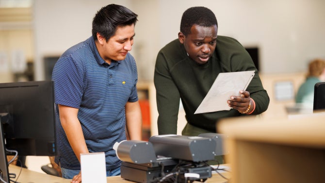 students in library