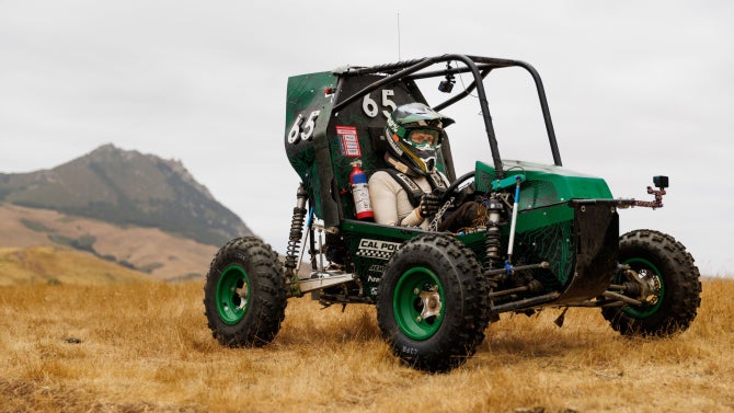 Members of Cal Poly Racing test out their BAJA SAE vehicle at their test course near Cuesta College.