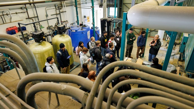 Students in HVAC Air and Water Distribution System Design class tour Cal Poly’s Central Plant.