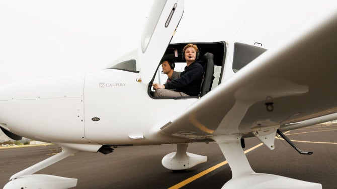 Aerospace Engineering students learn the systems and operation of one of Cal Poly’s aircraft.