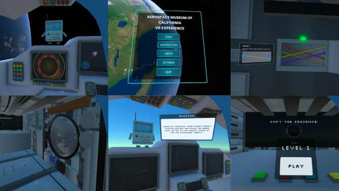 Aerospace Museum of California Virtual Reality Experience: Computer Science and LAES students are collaborating with the Aerospace Museum of California to create a permanent VR exhibit where visitors become astronauts on a mission to repair a space station.