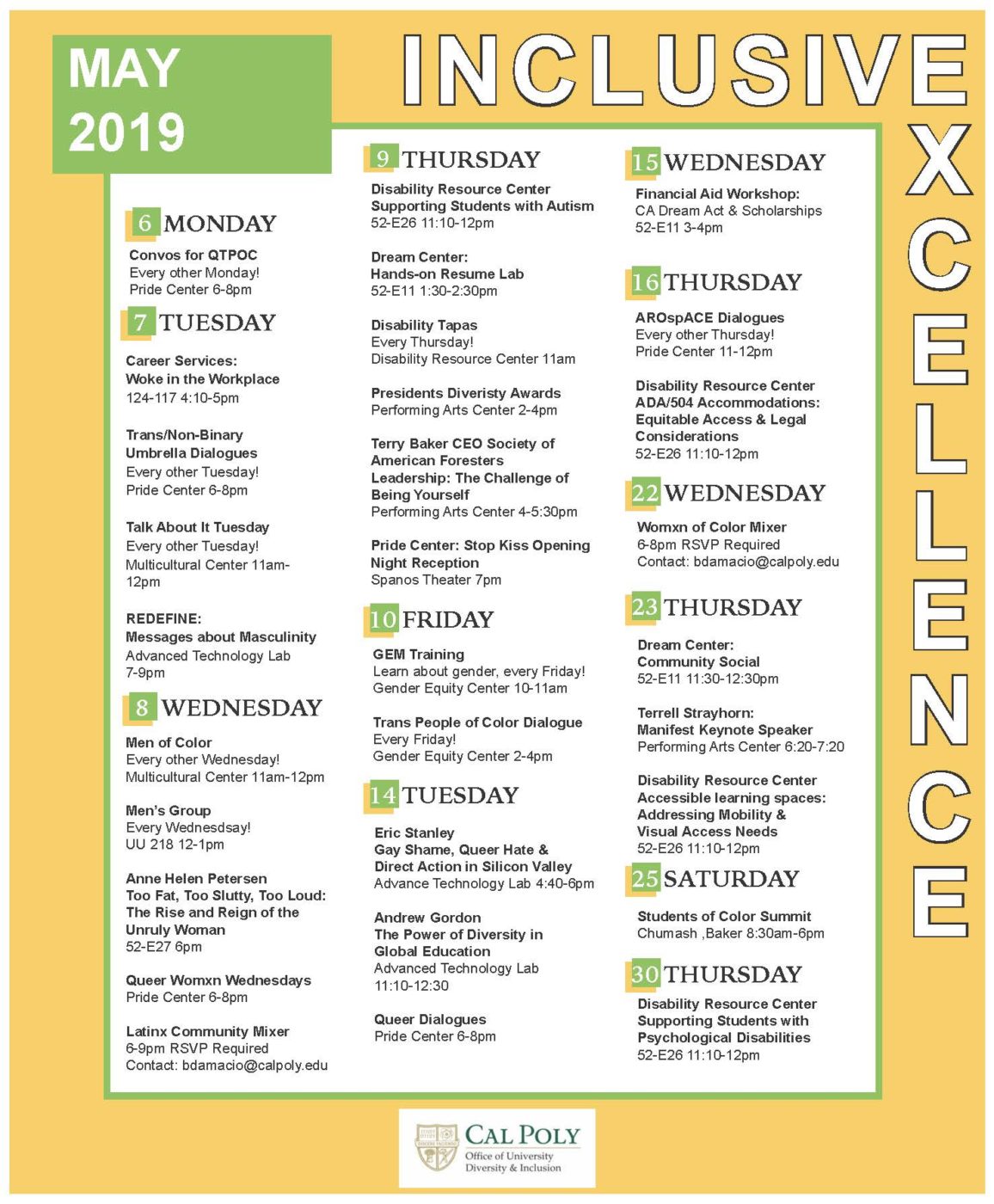 Inclusive Excellence Month Calendar