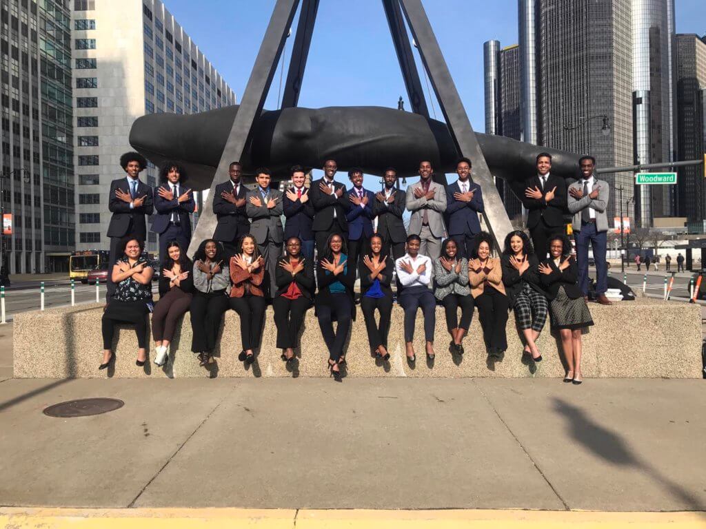 Members of NSBE pose for a photo in Detroit just prior to the pandemic. The chapter was named best small chapter in the country. 