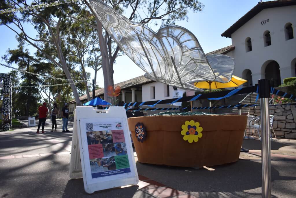 "Spring Wings," a piece created by the Cal poly Rose Float team, measured eight feet high. It will be on display at Mission Plaza in San Luis Obispo throughout May,