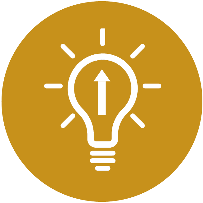 Circular gold icon depicting a lightbulb
