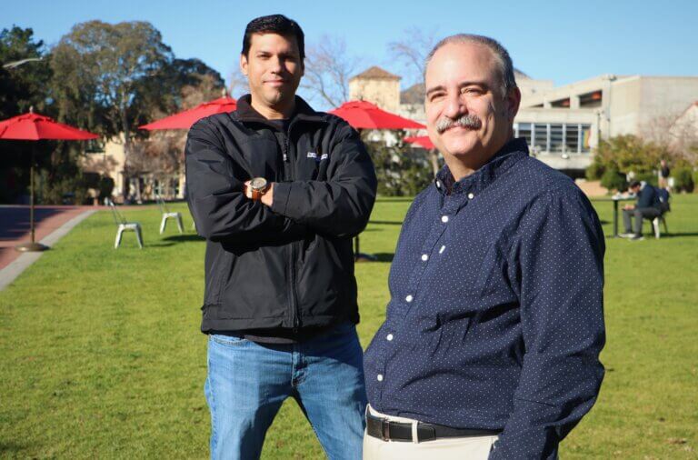 Faculty members Bruno da Silva, left, and BJ Klingenberg are working with stufdents to make electronic medical records more accessible in disasters.