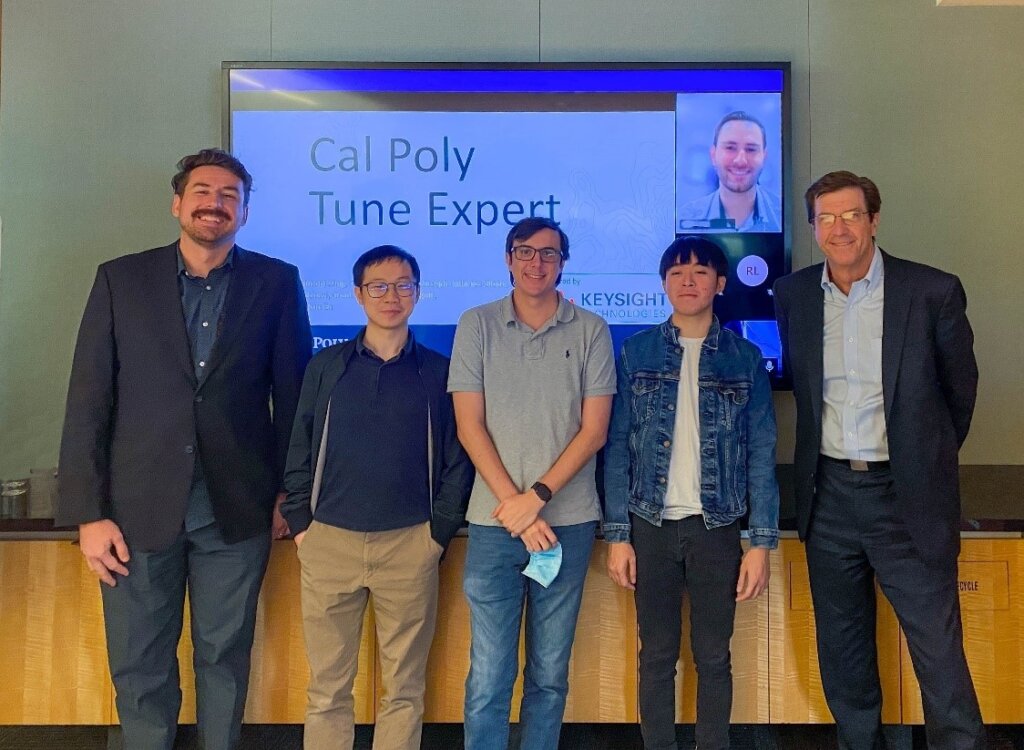 Vice President and General Manager Bill Volk at Keysight Technologies meeting with the Cal Poly team. Left to right: Joseph Callenes, Siyuan Xing, Aria Pegah, Tan Run En, Bill Volk. Grant Gallagher was on Zoom.