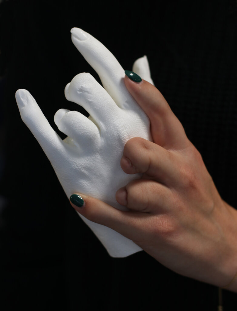Hand for Maggie Project: Biomedical Engineering student Maggie Collier displays a model of her hand.