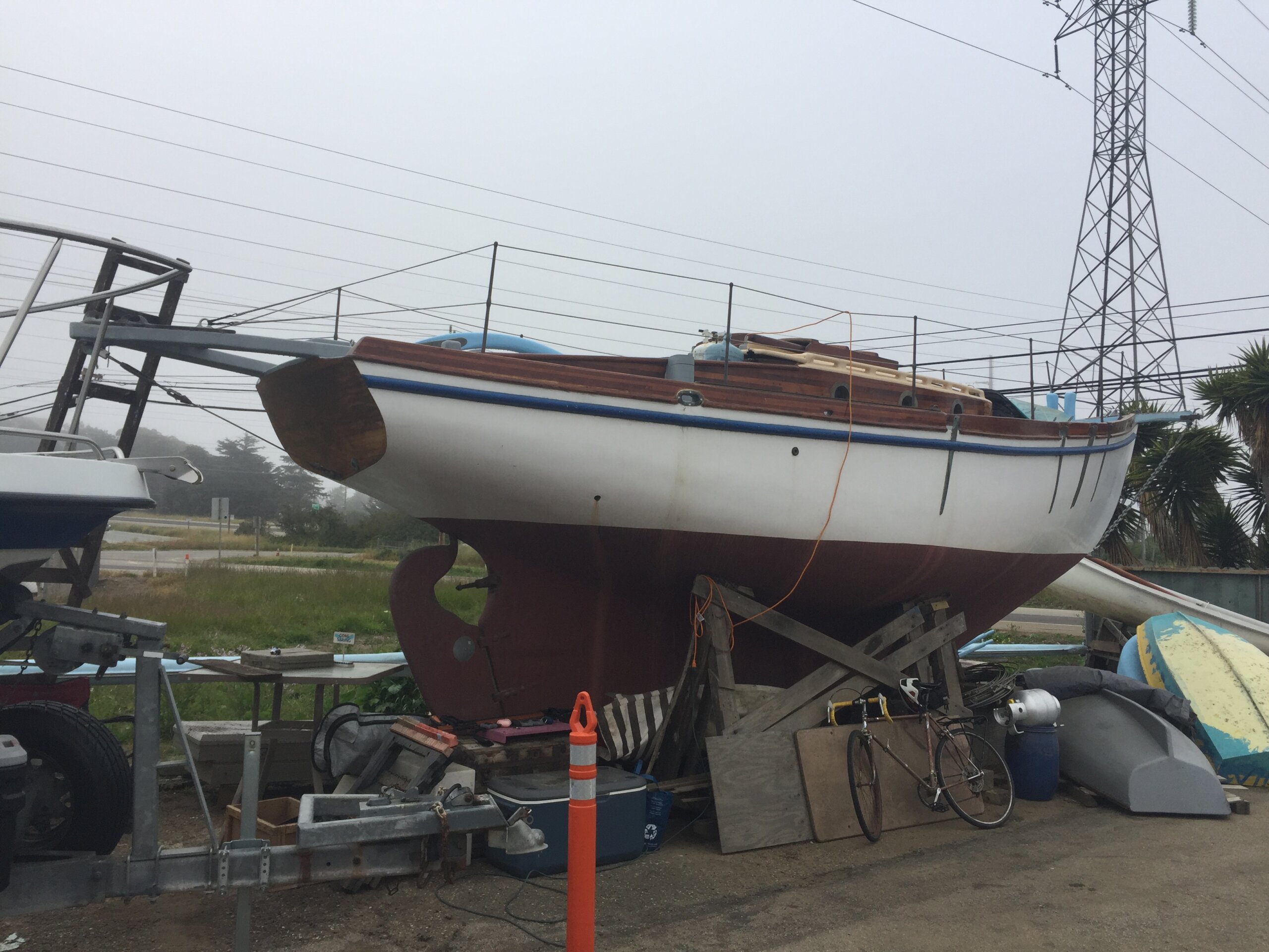 Sailboat stored in a boatyard in Morro Bay