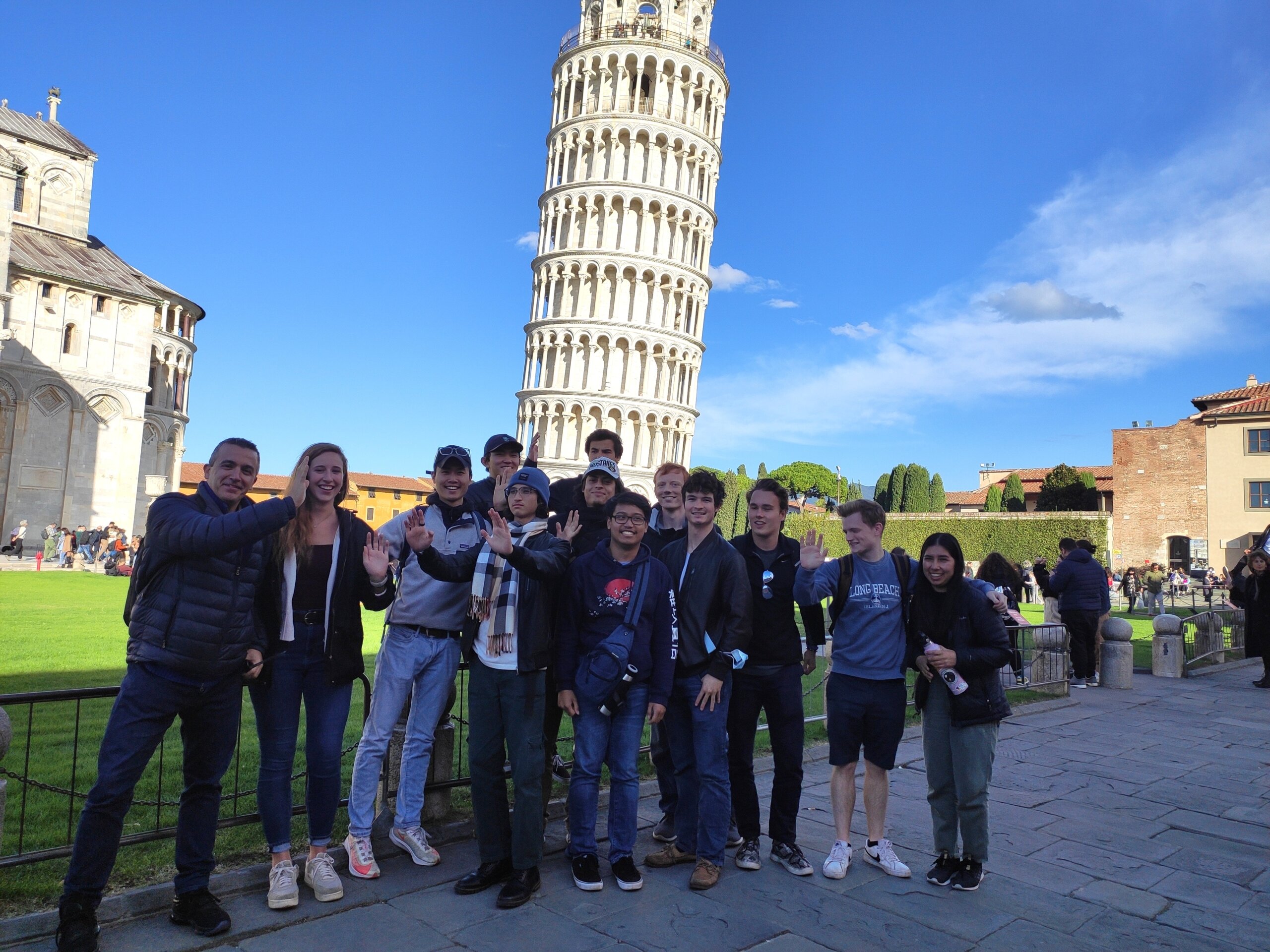 Students visit the Leaning Tower of Pisa
