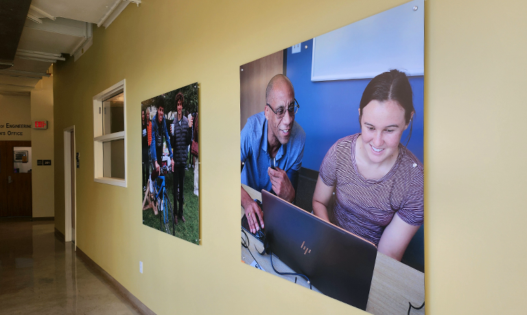Learn by Doing photographs displayed throughout the College of Engineering buildings