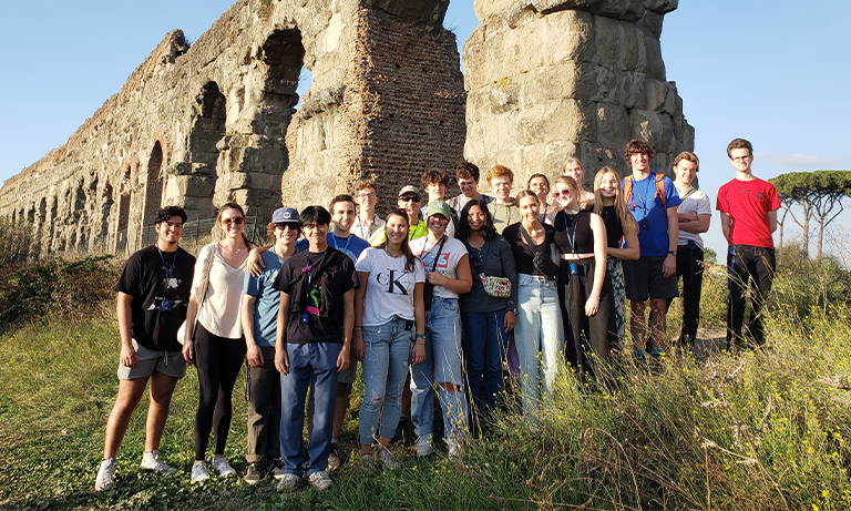 Students at the Roman Aqueduct in Italy