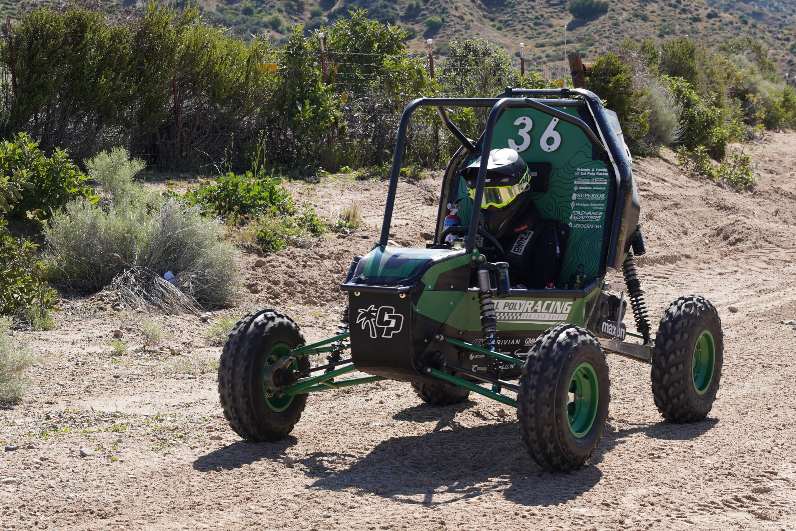 Cal Poly's Baja vehicle navigates the course in Gorman