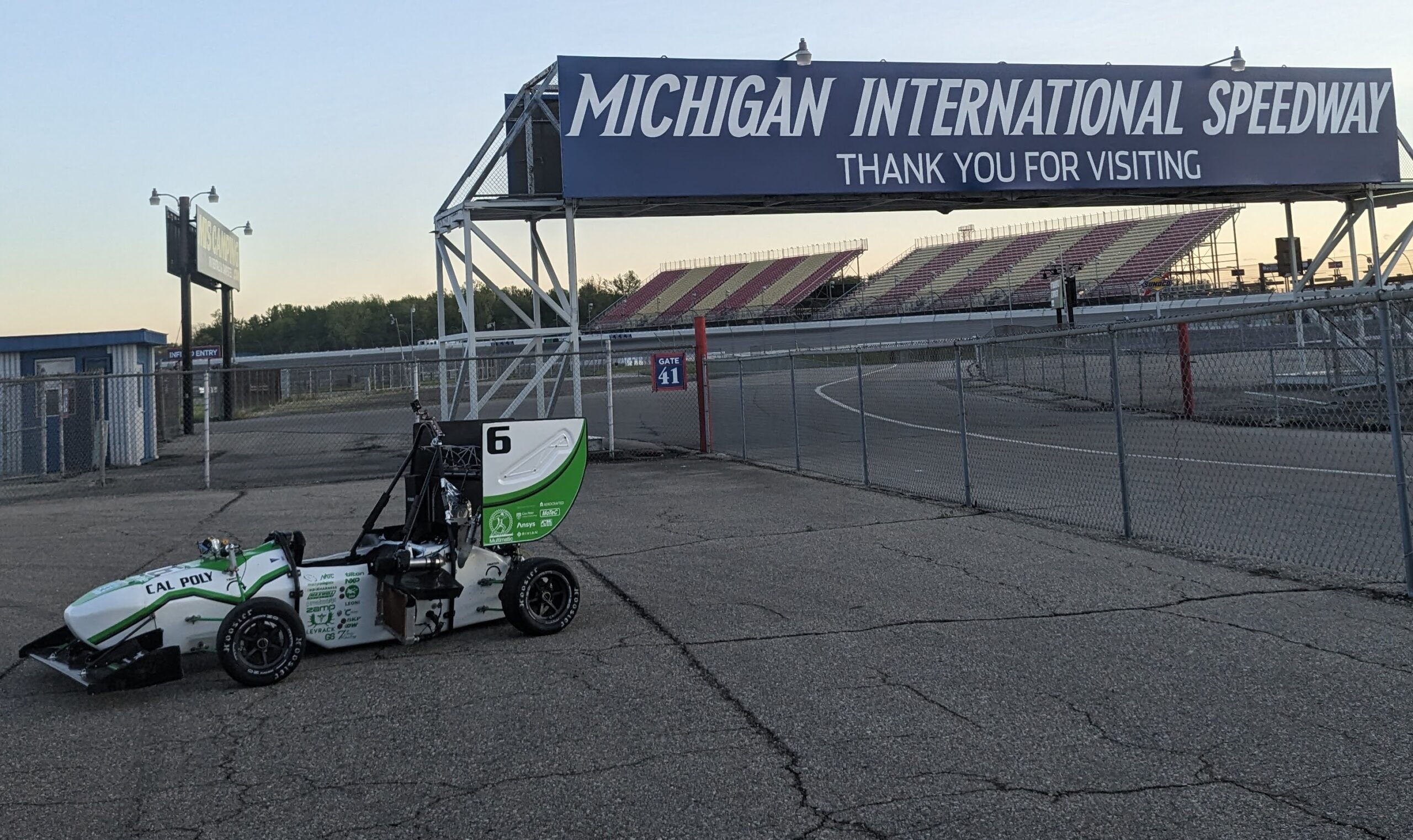 Cal Poly Racing's Formula car sits on the track at the Michigan International Speedway