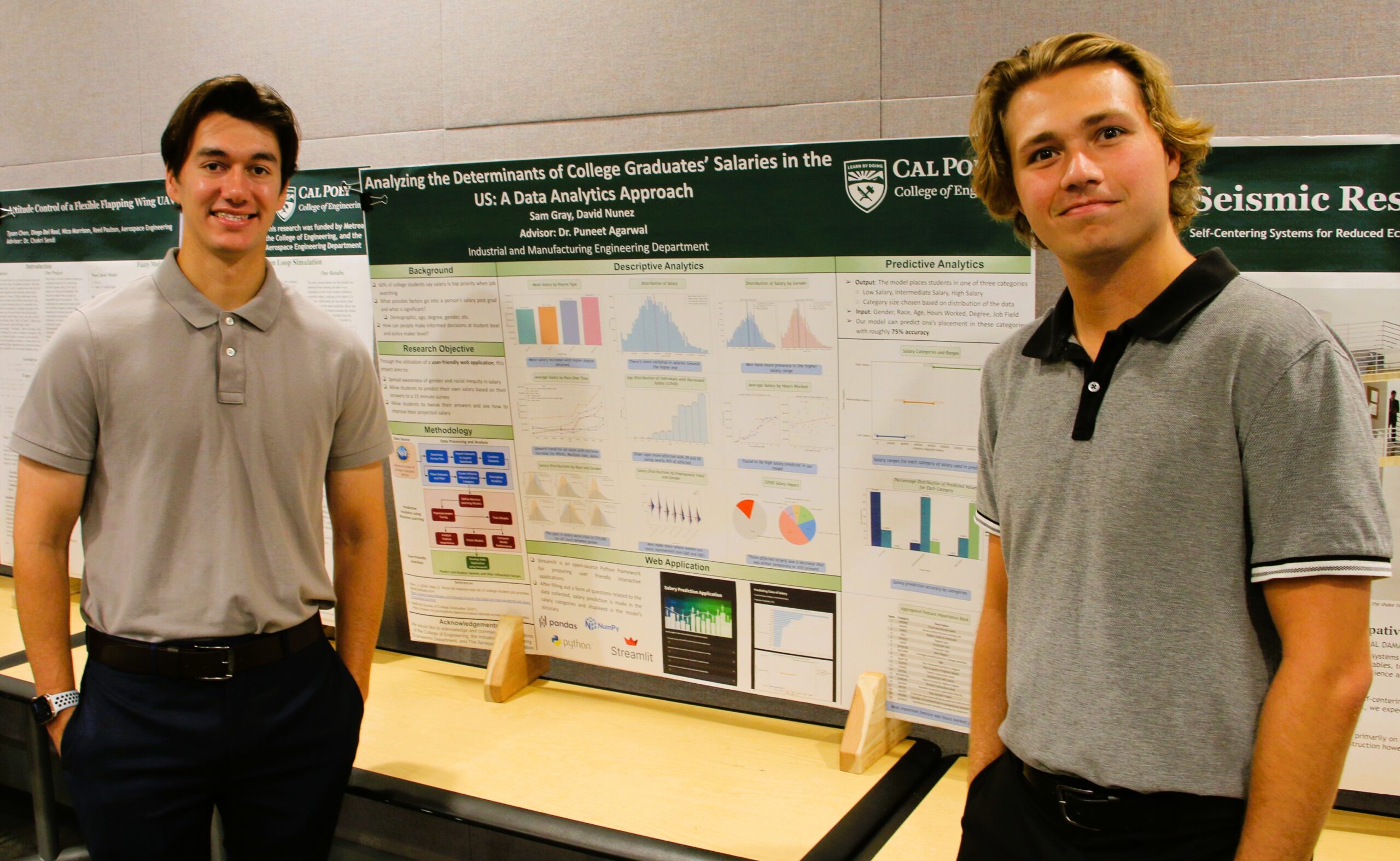 Students stand with research poster