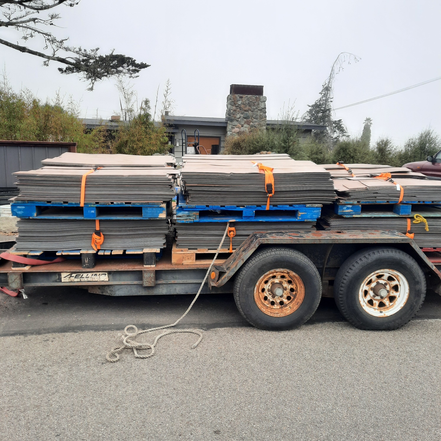 Flooring is loaded on a truck for reuse