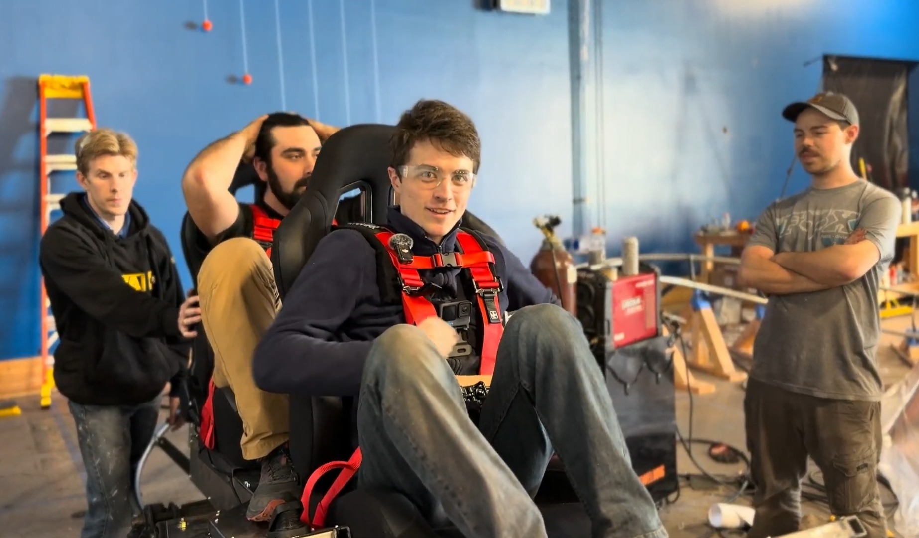 Student tests roller coaster vehicle