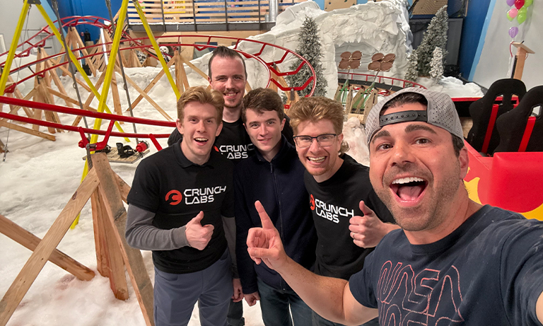 Group stands with finished roller coaster
