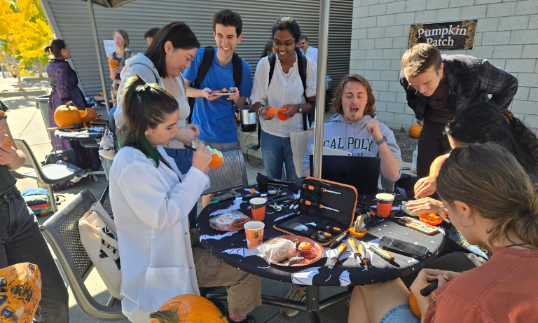 Students carving pumpkins