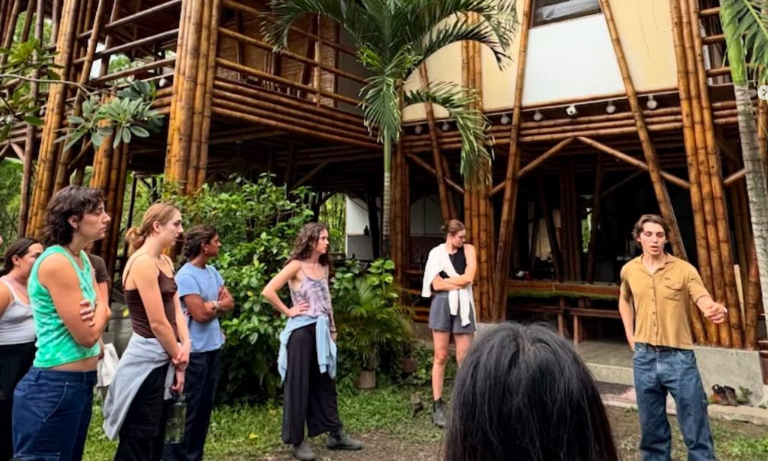 Students having a conversation outdoors
