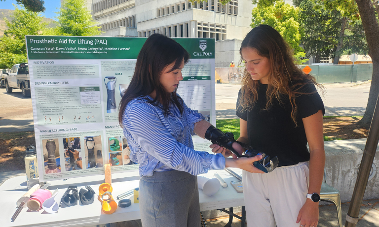 Students display prosthetic at Project Expo.