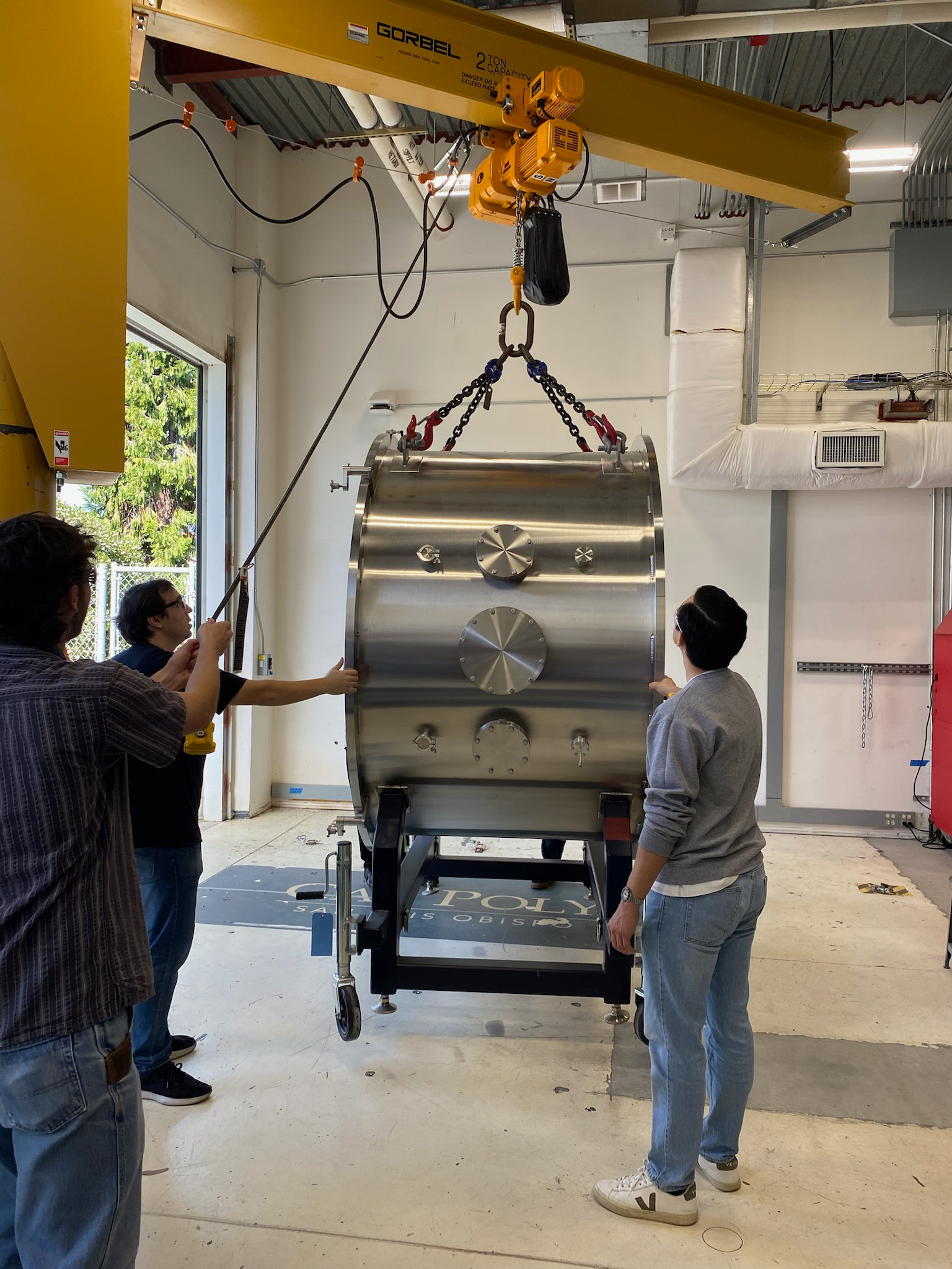 Students operate the jib crane